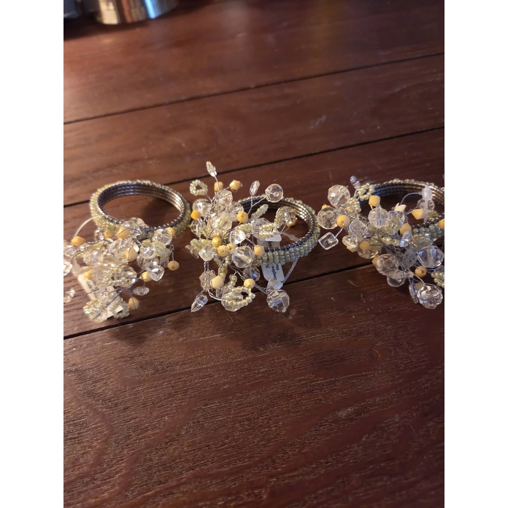 Crate & Barrel Gold & Brown Beaded Napkin Rings Set Of 3